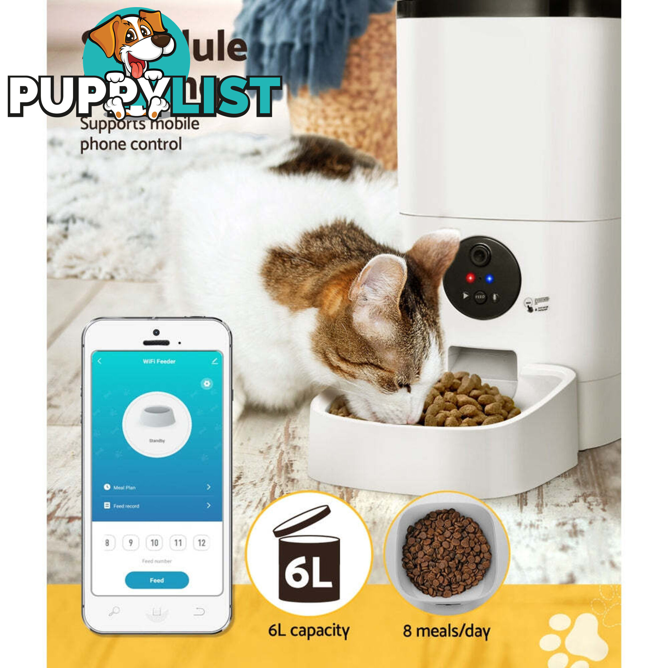 i.Pet Automatic Pet Feeder 6L Wifi Camera Dog Cat Smart Food Dispenser Timer - PET-FEEDER-6L-VIDEO-WH