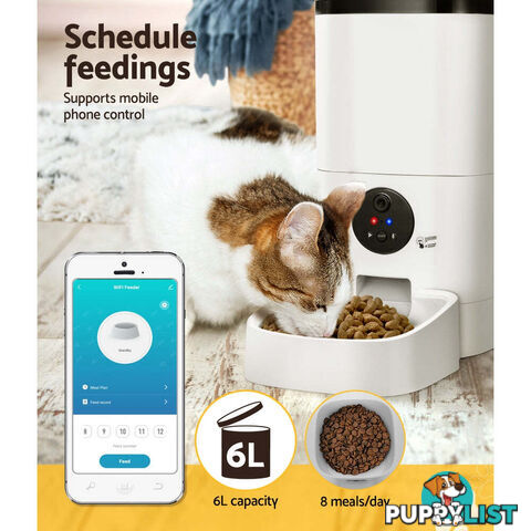 i.Pet Automatic Pet Feeder 6L Wifi Camera Dog Cat Smart Food Dispenser Timer - PET-FEEDER-6L-VIDEO-WH