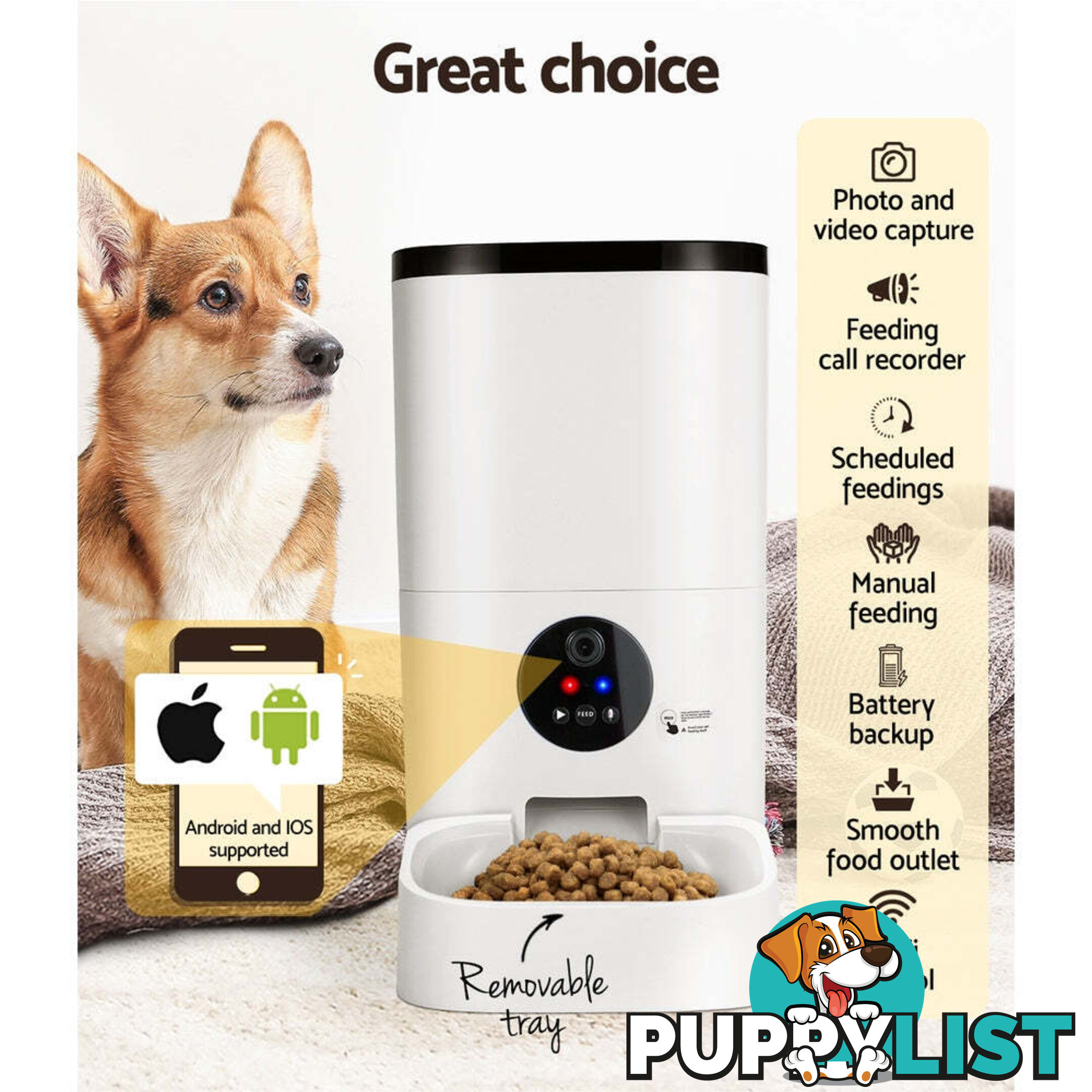 i.Pet Automatic Pet Feeder 6L Wifi Camera Dog Cat Smart Food Dispenser Timer - PET-FEEDER-6L-VIDEO-WH