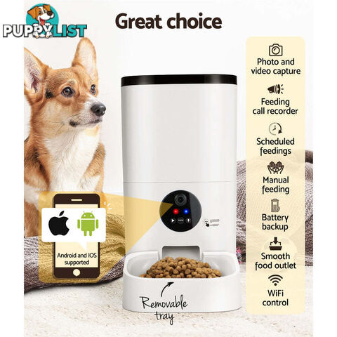 i.Pet Automatic Pet Feeder 6L Wifi Camera Dog Cat Smart Food Dispenser Timer - PET-FEEDER-6L-VIDEO-WH