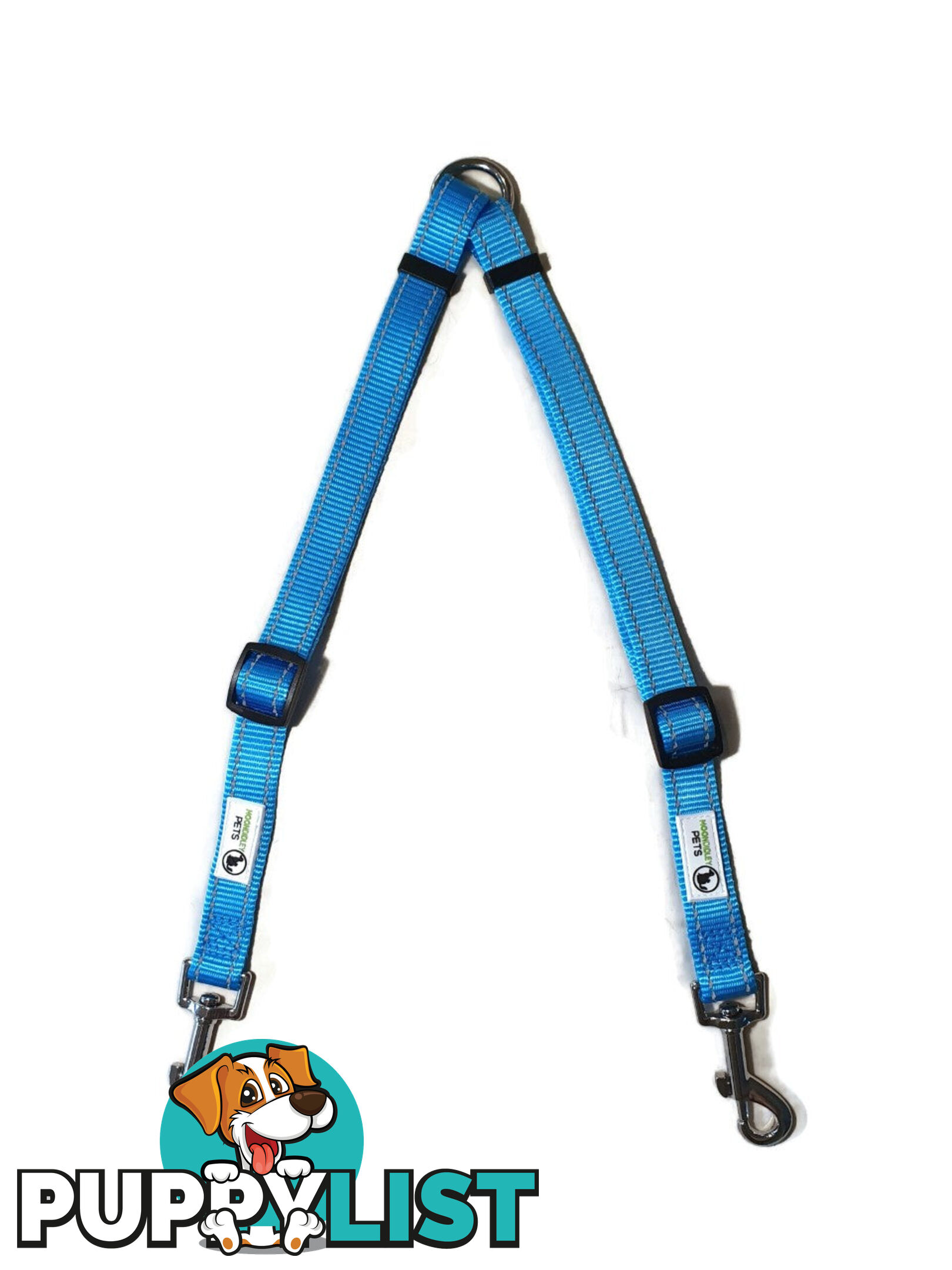 2 Dog Double Lead Coupler, Nylon w/Reflective Stitching - Moondidley Pets - MDPLDCOUSPUR