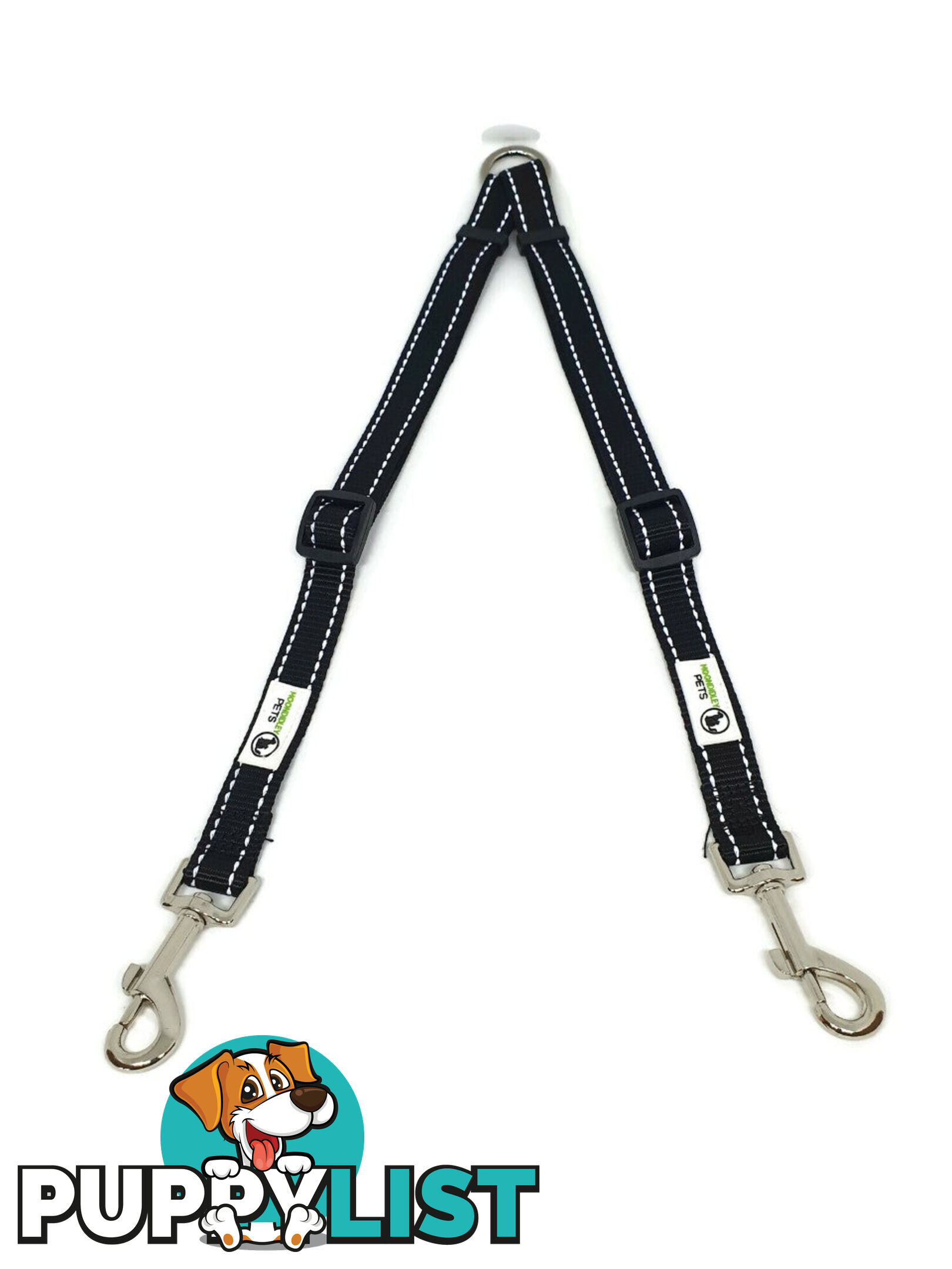 2 Dog Double Lead Coupler, Nylon w/Reflective Stitching - Moondidley Pets - MDPLDCOUSPUR