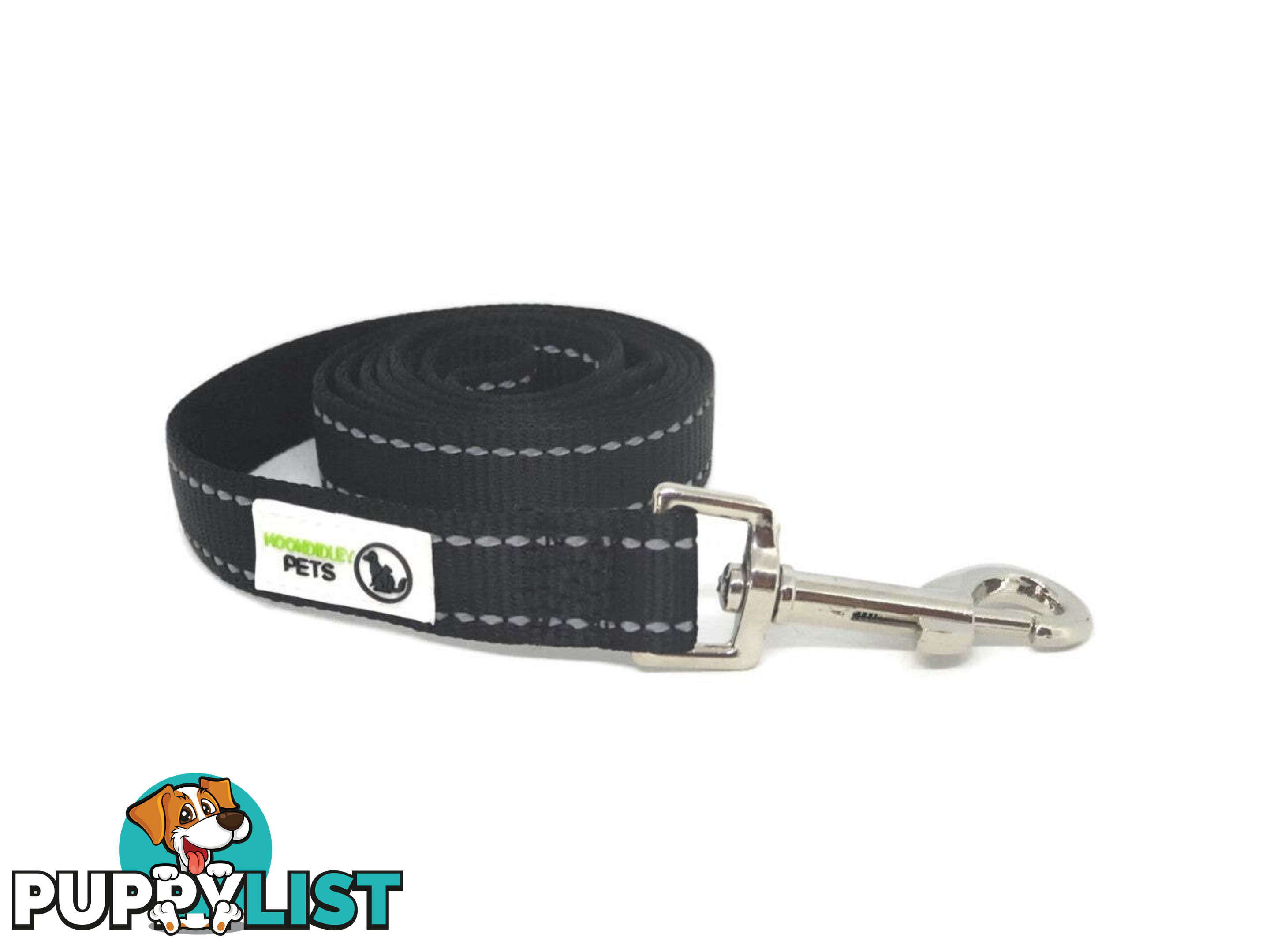 5m Long Nylon w/Reflective Stitching Dog Lead - Moondidley Pets - MDPLDREFBLK205