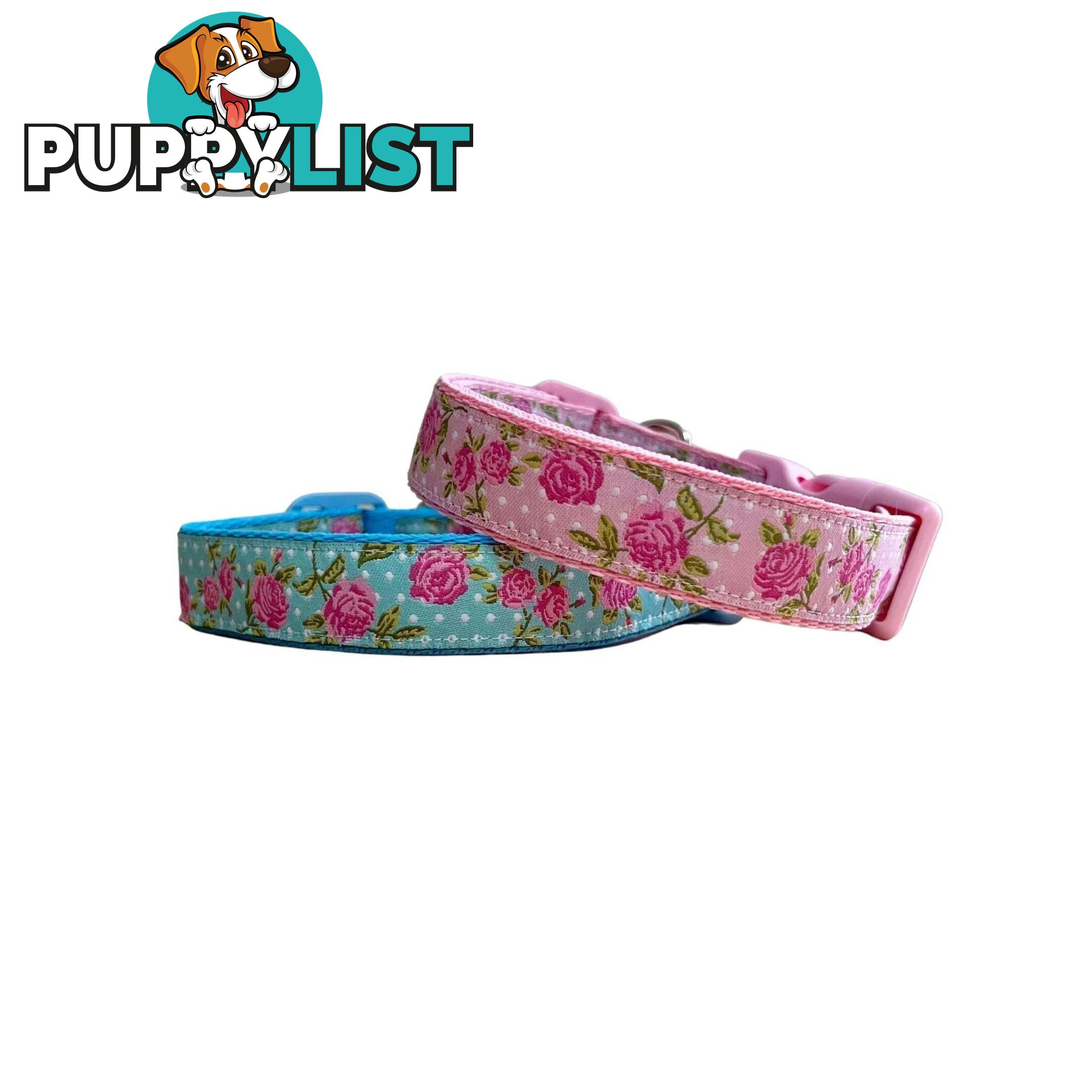 Rose Dog Collar / XS - L - Hand Made by The Bark Side - TBSROSSMLBLU