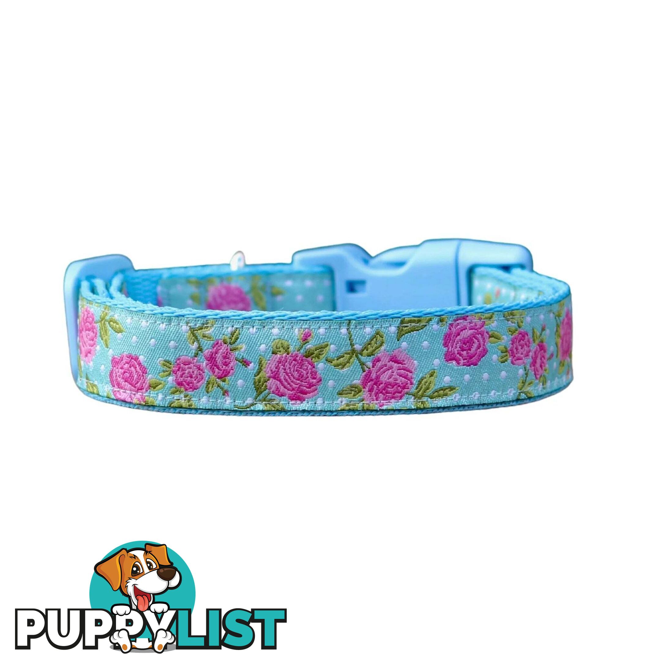 Rose Dog Collar / XS - L - Hand Made by The Bark Side - TBSROSSMLBLU