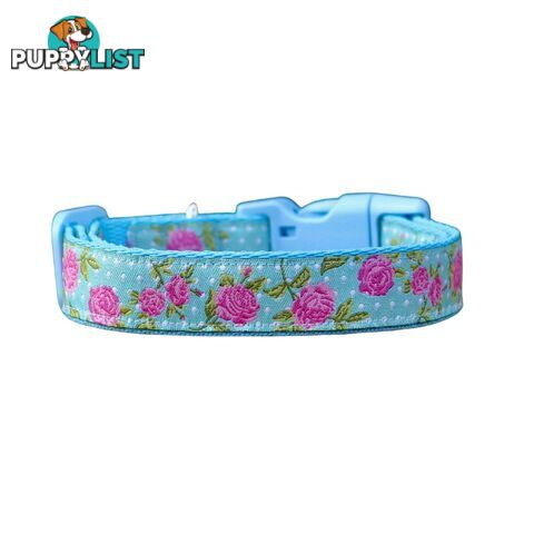 Rose Dog Collar / XS - L - Hand Made by The Bark Side - TBSROSSMLBLU