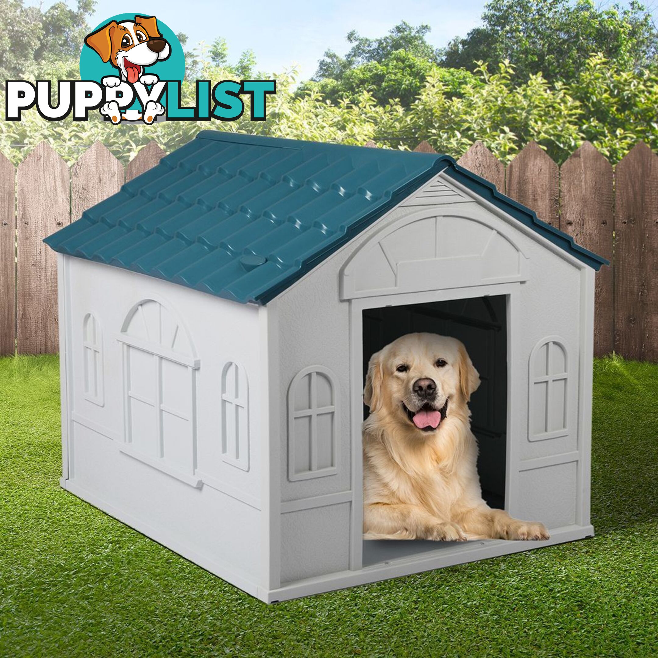 Dog Kennel Outdoor Indoor Pet Plastic Garden House Weatherproof Outside PaWz - WB-PT1081-L-BL