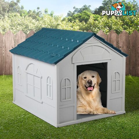 Dog Kennel Outdoor Indoor Pet Plastic Garden House Weatherproof Outside PaWz - WB-PT1081-L-BL