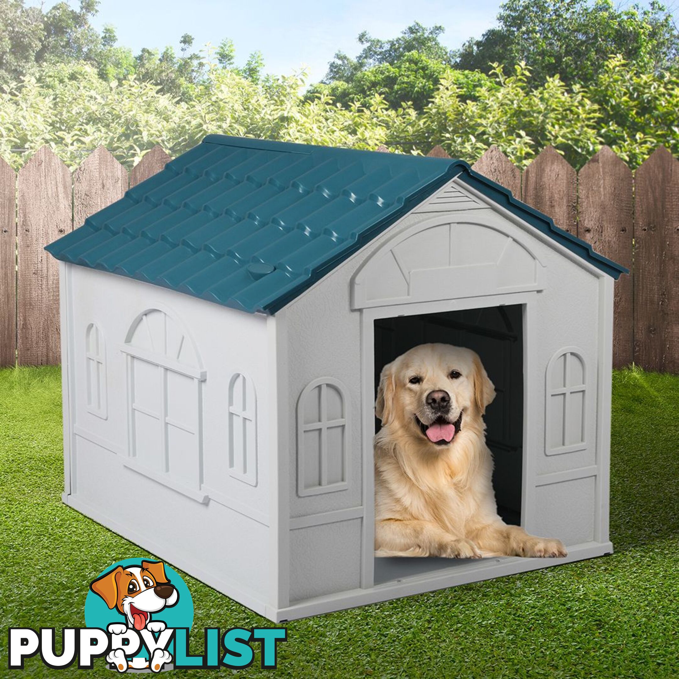 Dog Kennel Outdoor Indoor Pet Plastic Garden House Weatherproof Outside PaWz - WB-PT1081-L-BL