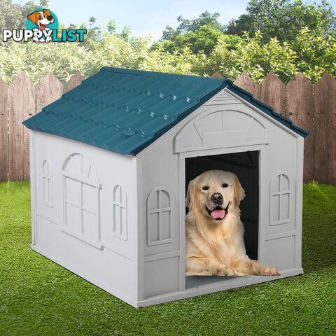 Dog Kennel Outdoor Indoor Pet Plastic Garden House Weatherproof Outside PaWz - WB-PT1081-L-BL