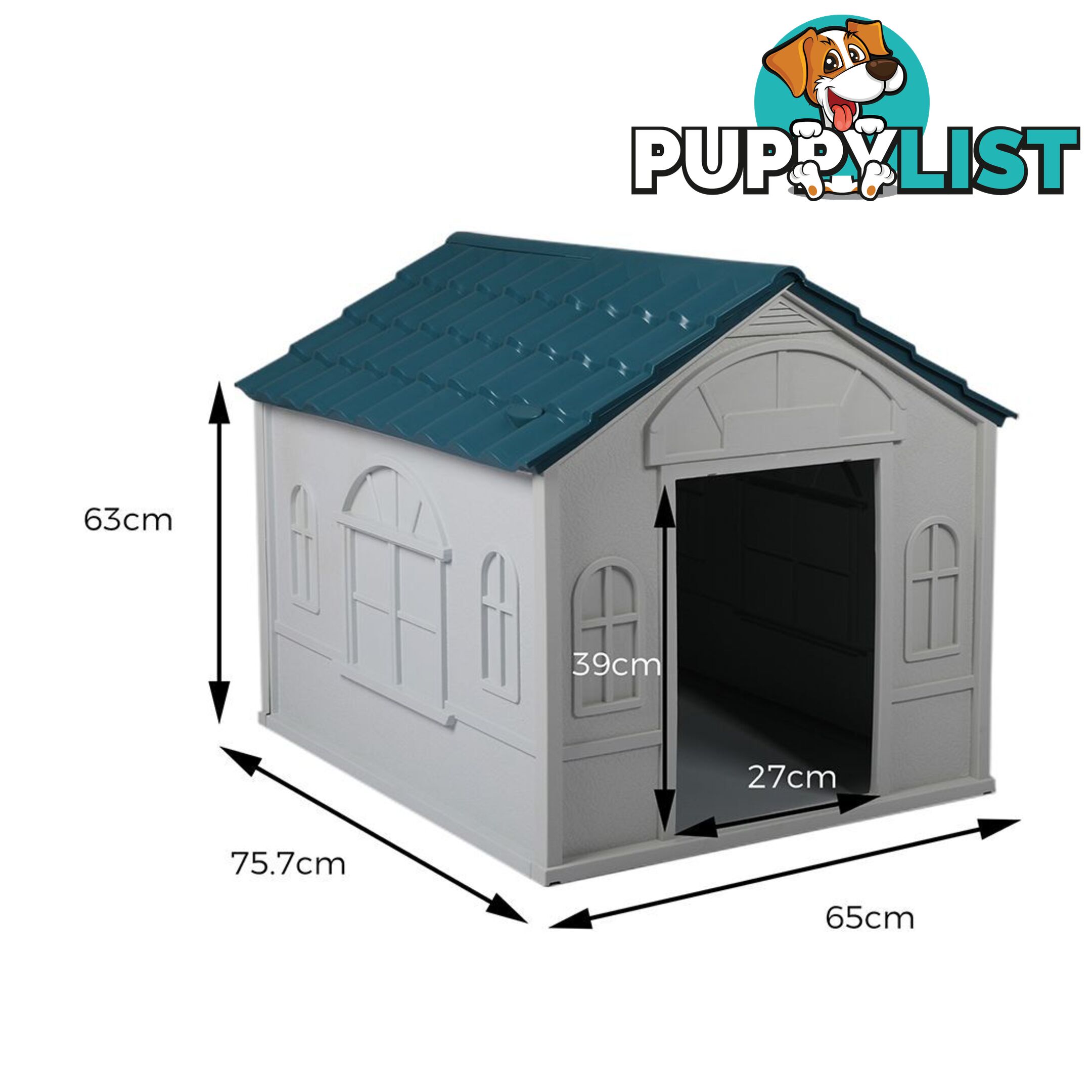 Dog Kennel Outdoor Indoor Pet Plastic Garden House Weatherproof Outside PaWz - WB-PT1081-L-BL