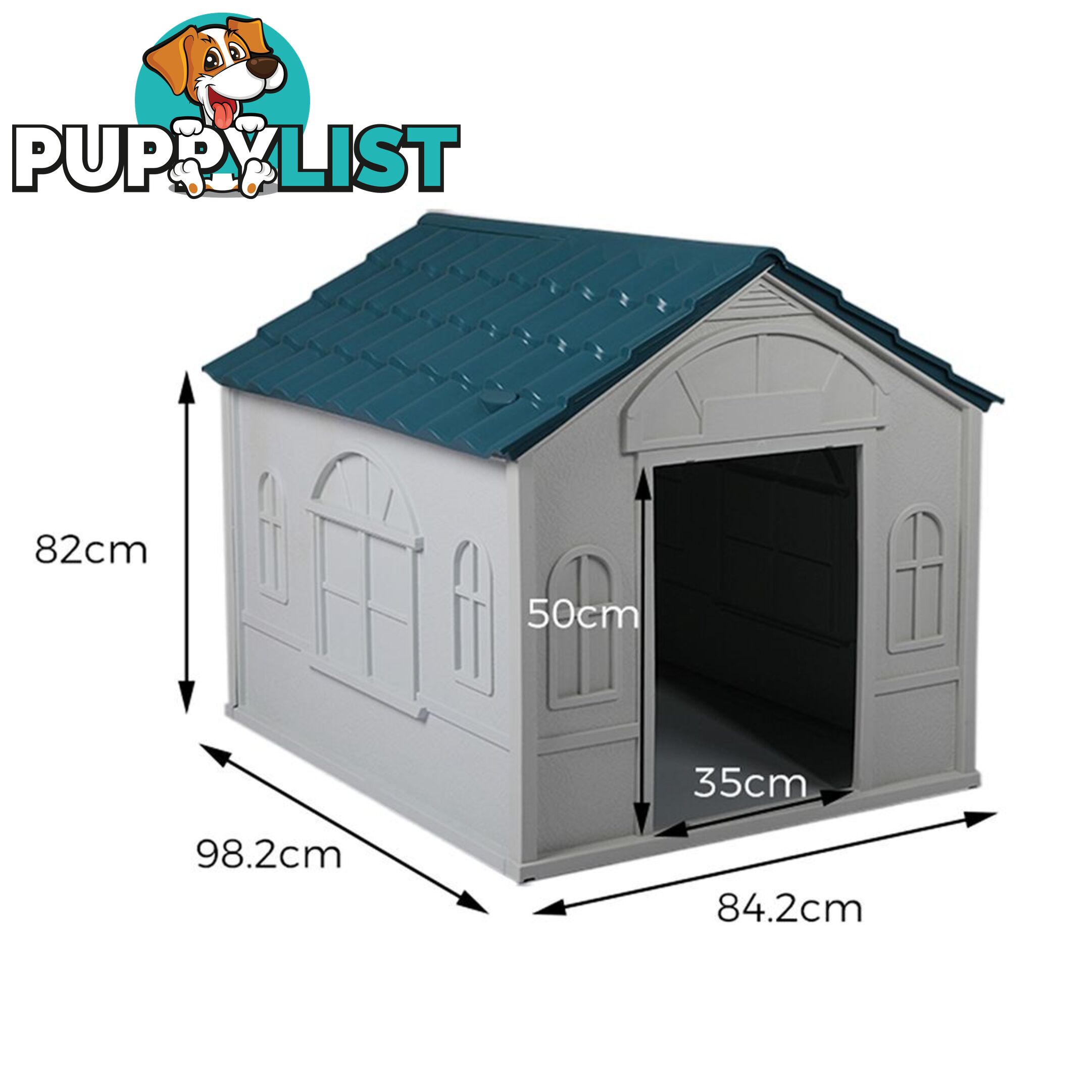 Dog Kennel Outdoor Indoor Pet Plastic Garden House Weatherproof Outside PaWz - WB-PT1081-L-BL