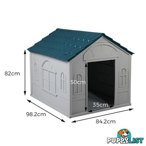 Dog Kennel Outdoor Indoor Pet Plastic Garden House Weatherproof Outside PaWz - WB-PT1081-L-BL