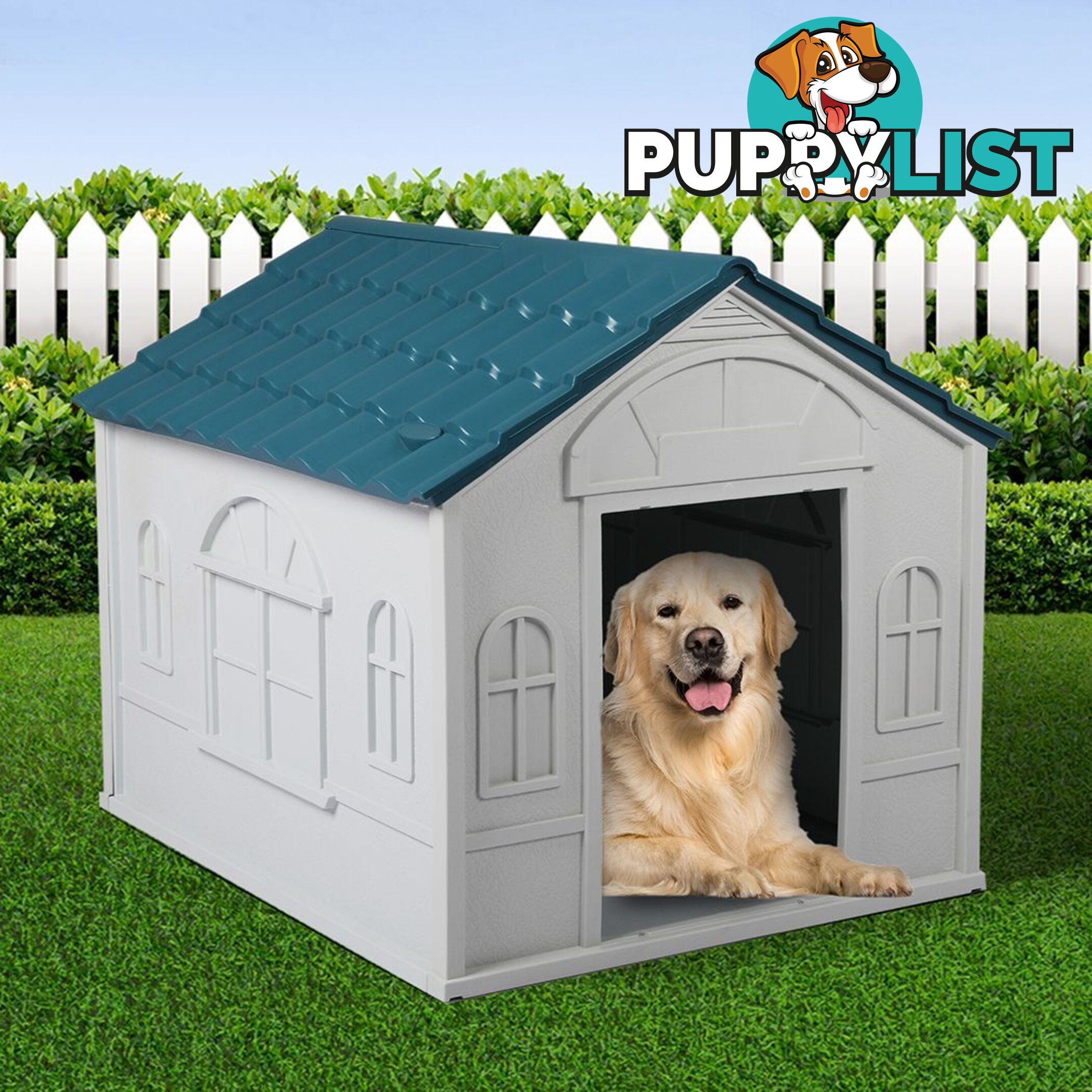 Dog Kennel Outdoor Indoor Pet Plastic Garden House Weatherproof Outside PaWz - WB-PT1081-L-BL