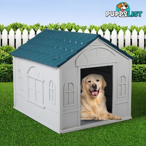 Dog Kennel Outdoor Indoor Pet Plastic Garden House Weatherproof Outside PaWz - WB-PT1081-L-BL