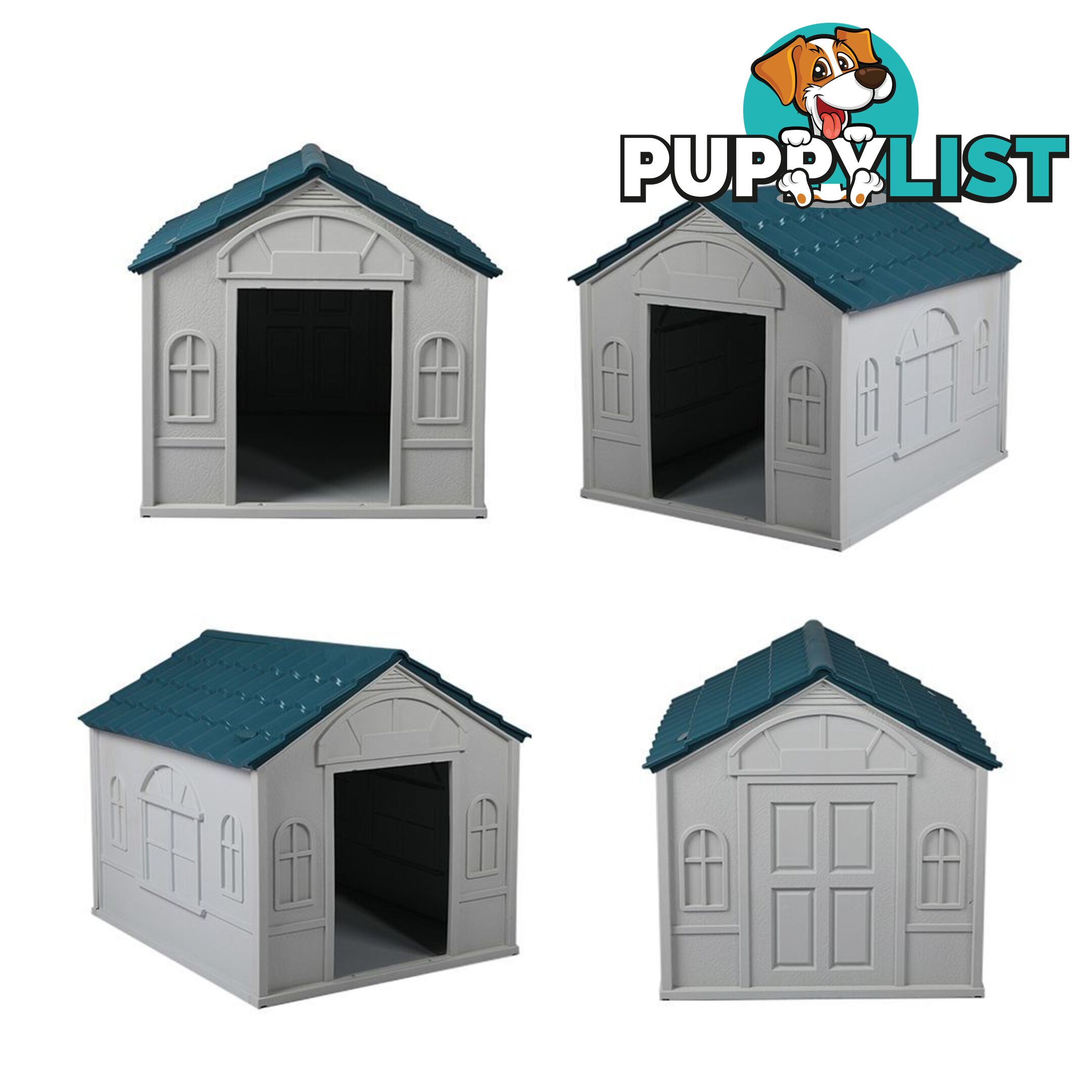Dog Kennel Outdoor Indoor Pet Plastic Garden House Weatherproof Outside PaWz - WB-PT1081-L-BL