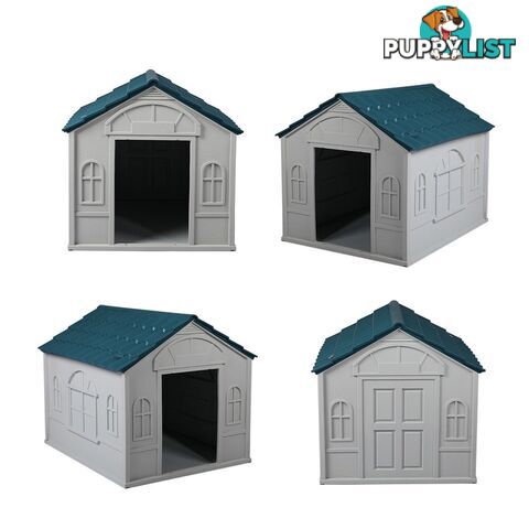 Dog Kennel Outdoor Indoor Pet Plastic Garden House Weatherproof Outside PaWz - WB-PT1081-L-BL