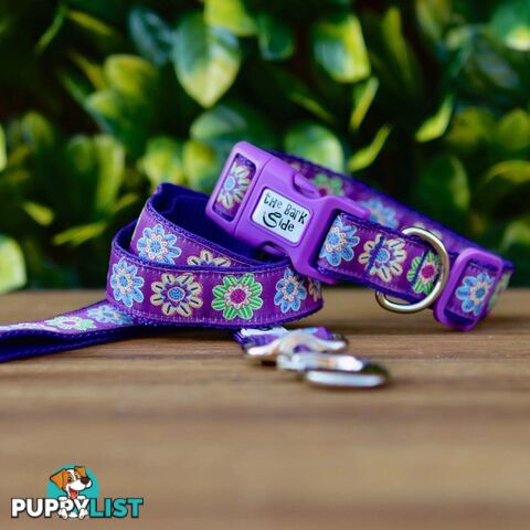 Purple Flower Dog Collar - Hand Made by The Bark Side - TBSFLOXS