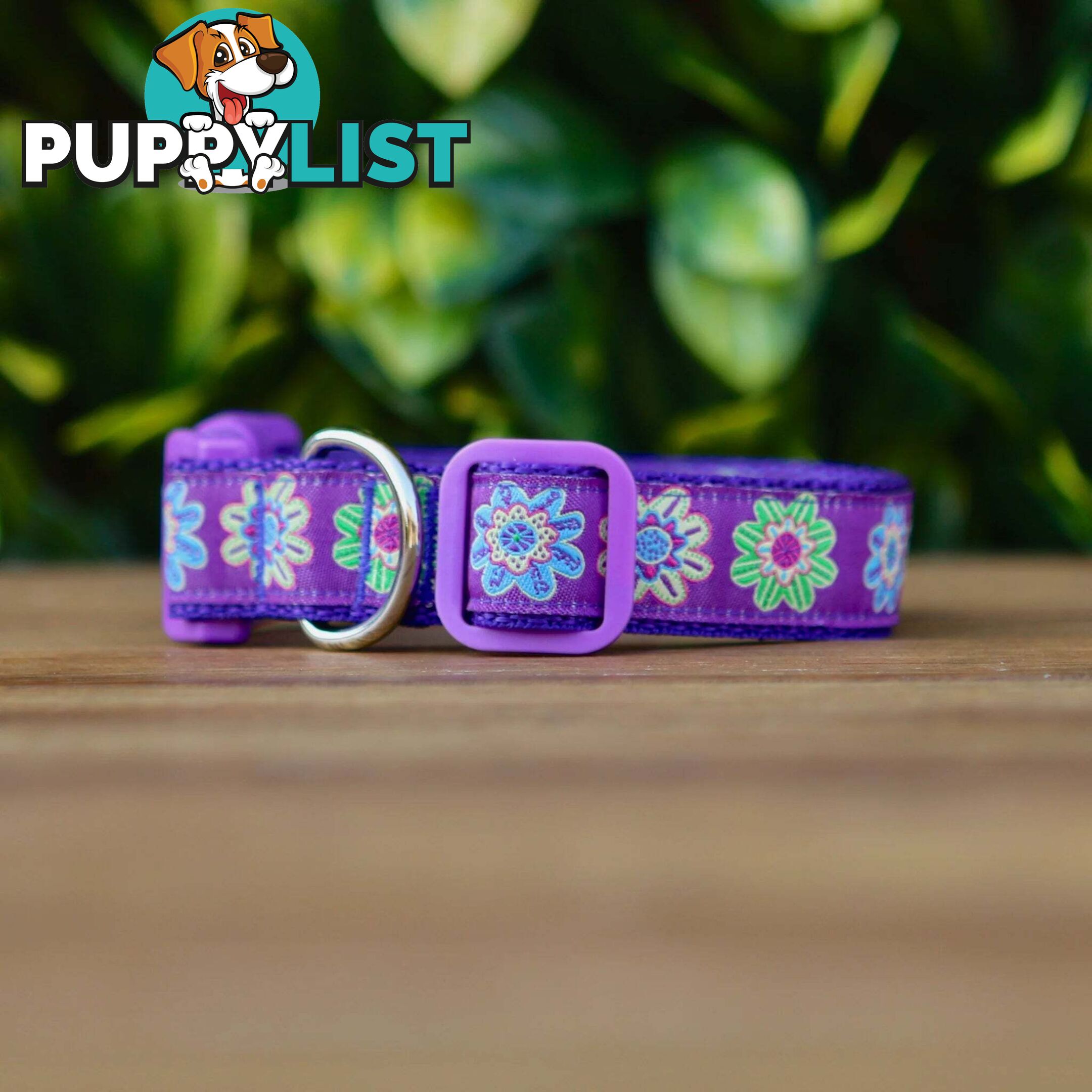 Purple Flower Dog Collar - Hand Made by The Bark Side - TBSFLOXS