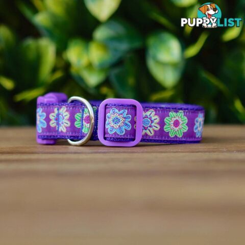 Purple Flower Dog Collar - Hand Made by The Bark Side - TBSFLOXS