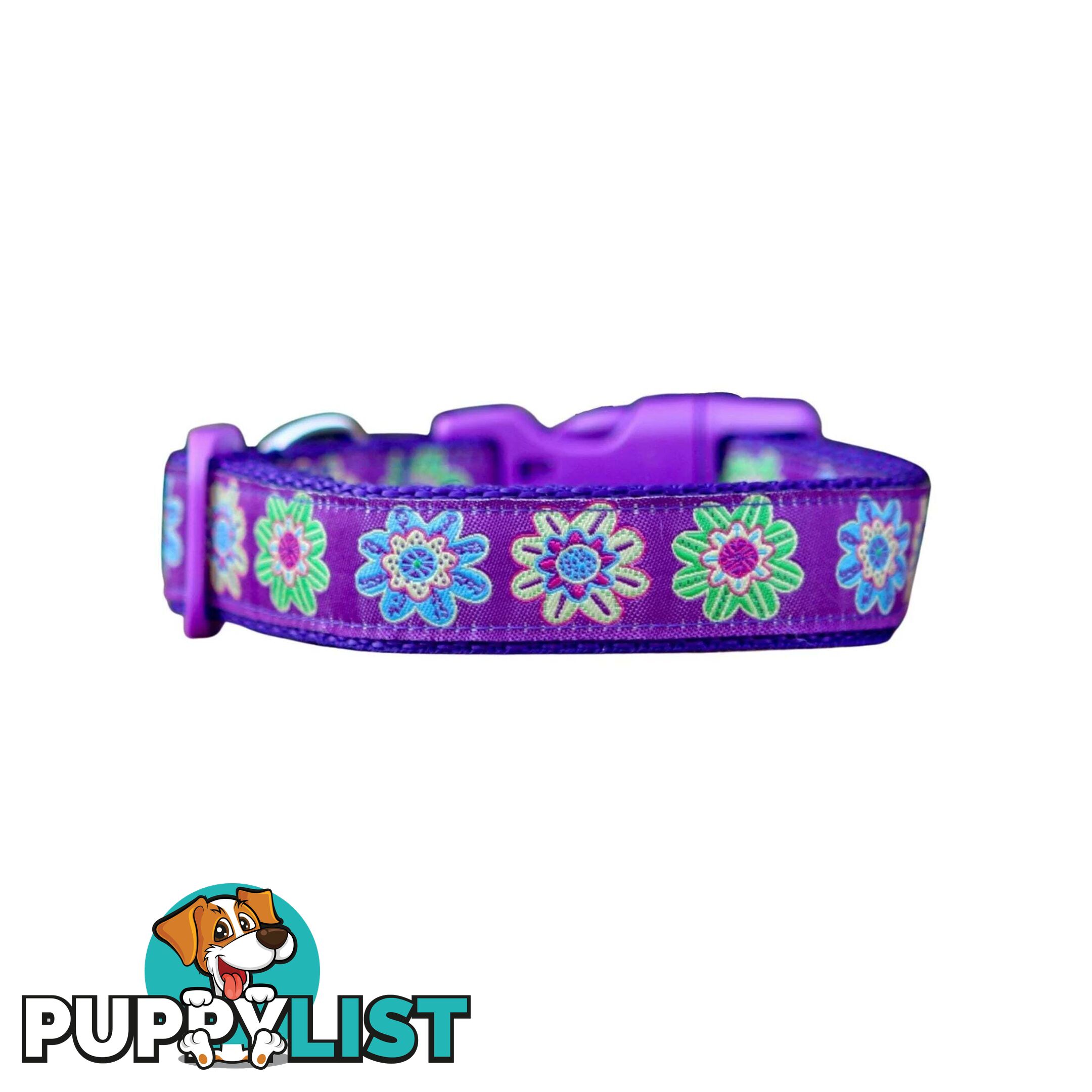 Purple Flower Dog Collar - Hand Made by The Bark Side - TBSFLOXS