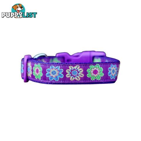 Purple Flower Dog Collar - Hand Made by The Bark Side - TBSFLOXS