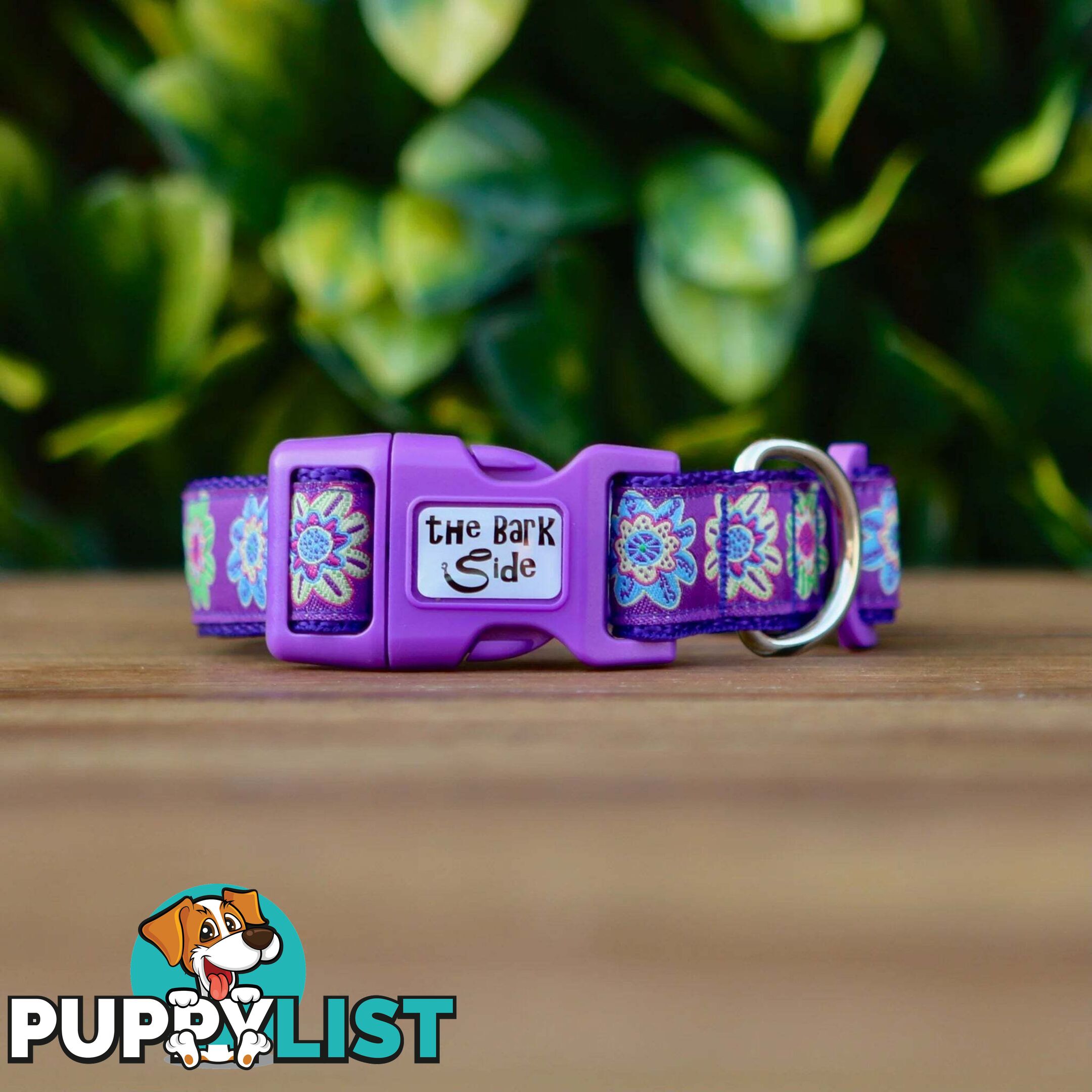 Purple Flower Dog Collar - Hand Made by The Bark Side - TBSFLOXS