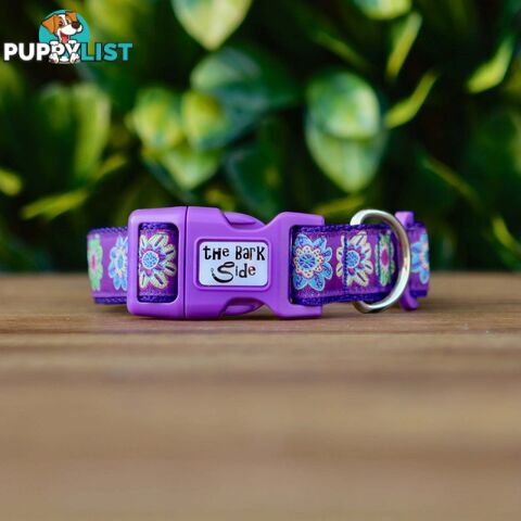 Purple Flower Dog Collar - Hand Made by The Bark Side - TBSFLOXS