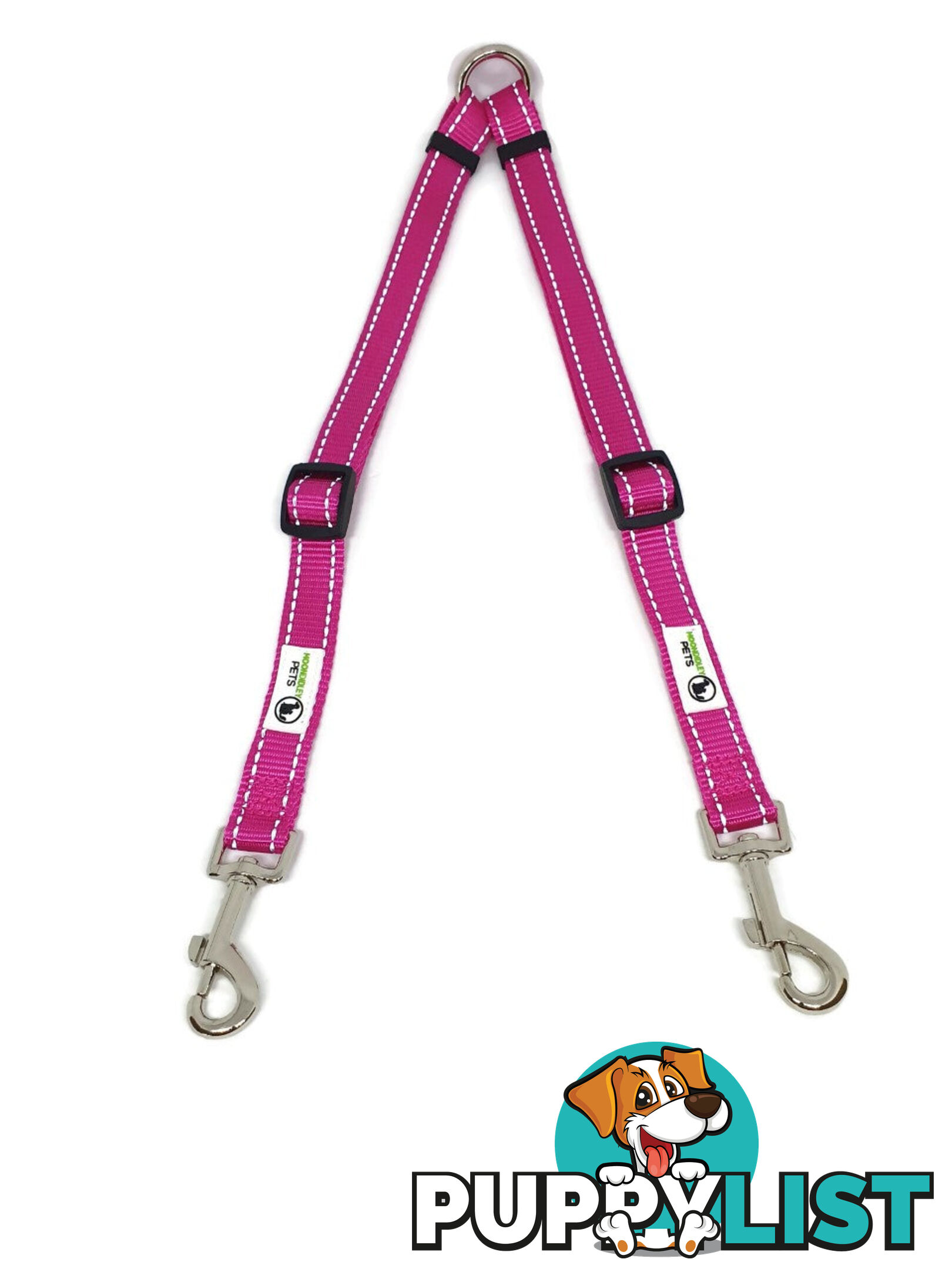 2 Dog Double Lead Coupler, Nylon w/Reflective Stitching - Moondidley Pets - MDPLDCOUSBLK