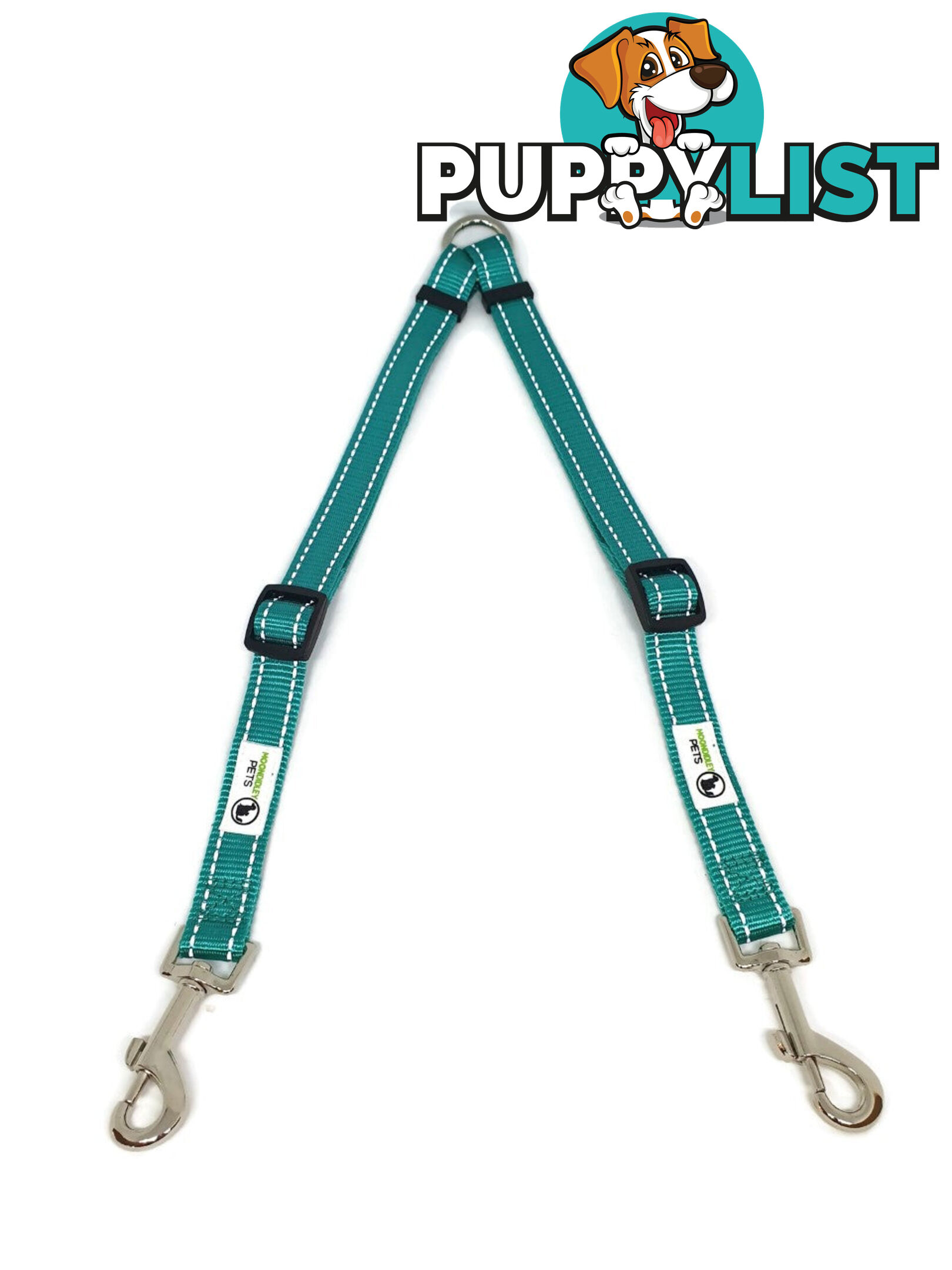 2 Dog Double Lead Coupler, Nylon w/Reflective Stitching - Moondidley Pets - MDPLDCOUSBLK