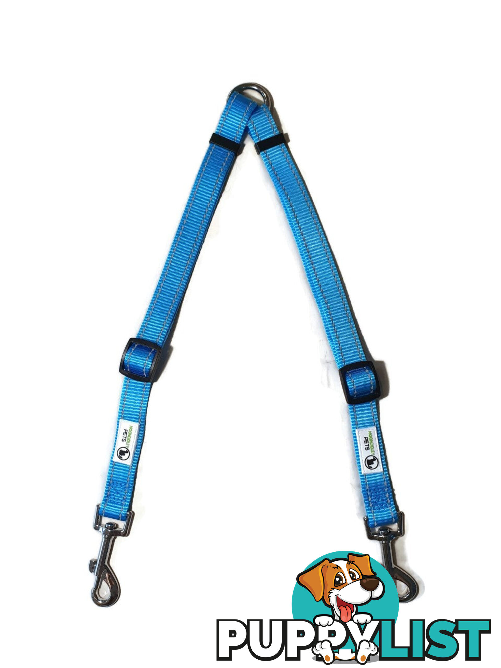 2 Dog Double Lead Coupler, Nylon w/Reflective Stitching - Moondidley Pets - MDPLDCOUSBLK