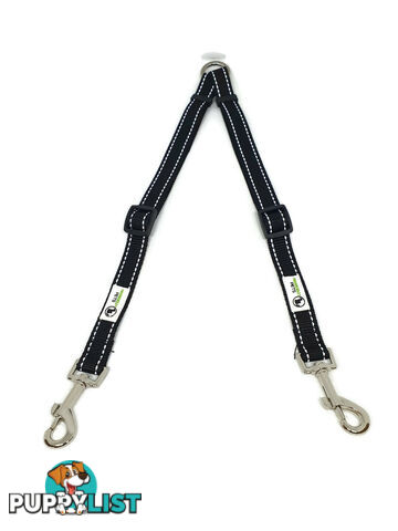 2 Dog Double Lead Coupler, Nylon w/Reflective Stitching - Moondidley Pets - MDPLDCOUSBLK