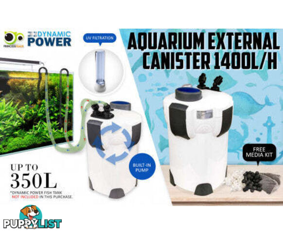 Dynamic Power Aquarium UV Light External Canister Filter L/H + Media Kit - V274-AQ-HW303