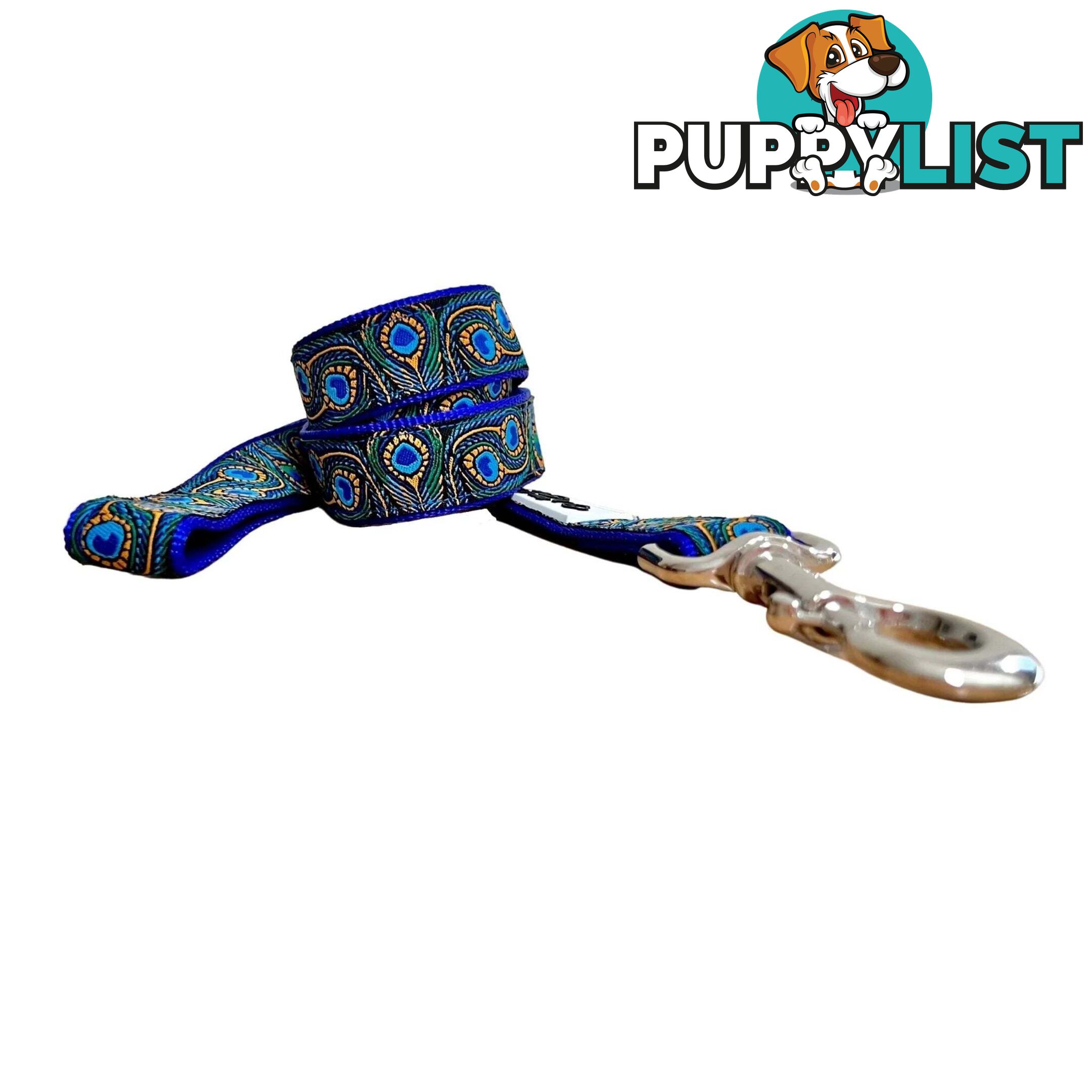 Peacock Feather Dog Lead / Leash - Hand Made by The Bark Side - TBSLDPEABLU251.8