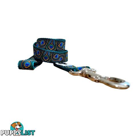Peacock Feather Dog Lead / Leash - Hand Made by The Bark Side - TBSLDPEABLU251.8