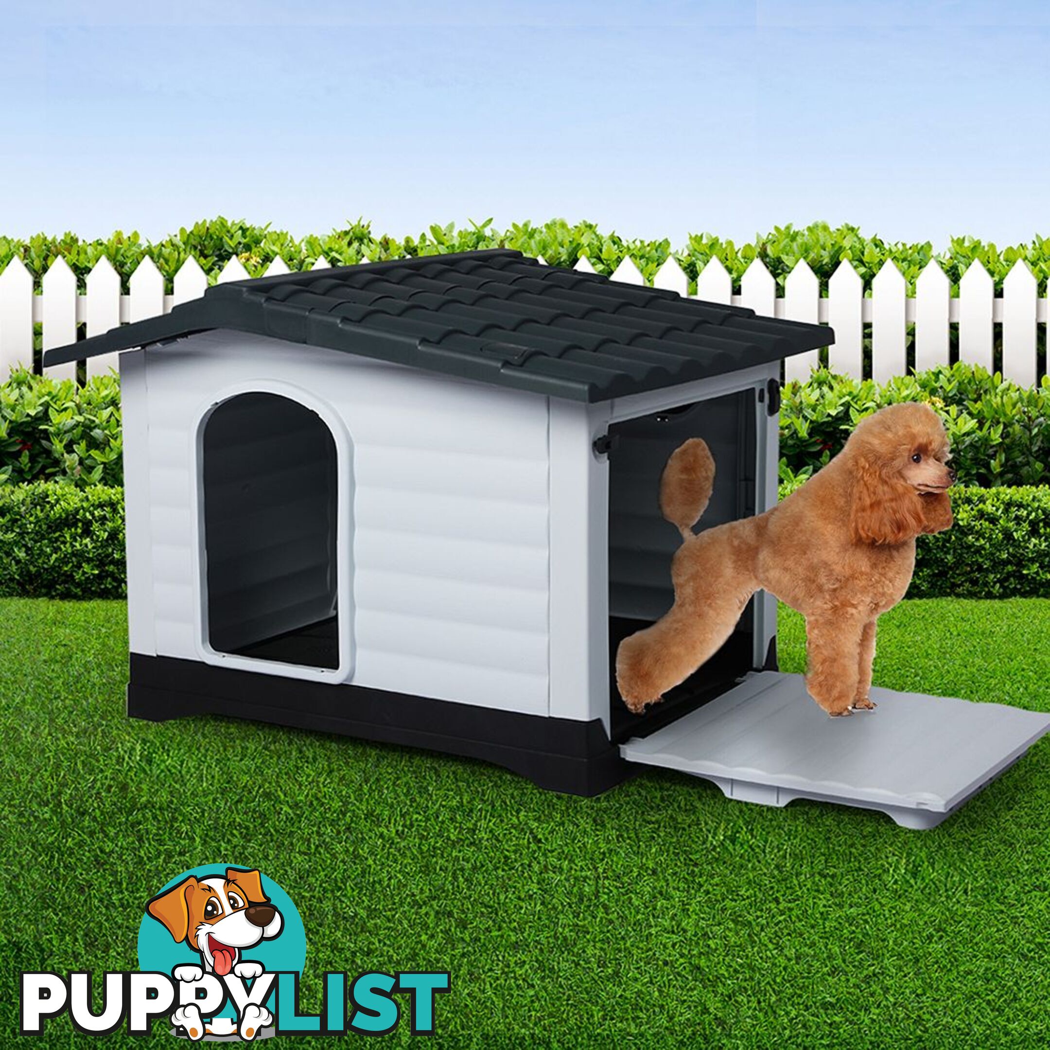 Dog Kennel Outdoor Indoor Pet Plastic Garden House Weatherproof Outside PaWz - WB-PT1080-L-GY