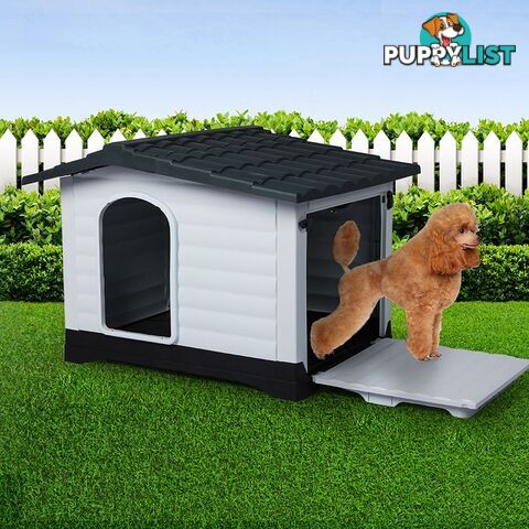 Dog Kennel Outdoor Indoor Pet Plastic Garden House Weatherproof Outside PaWz - WB-PT1080-L-GY