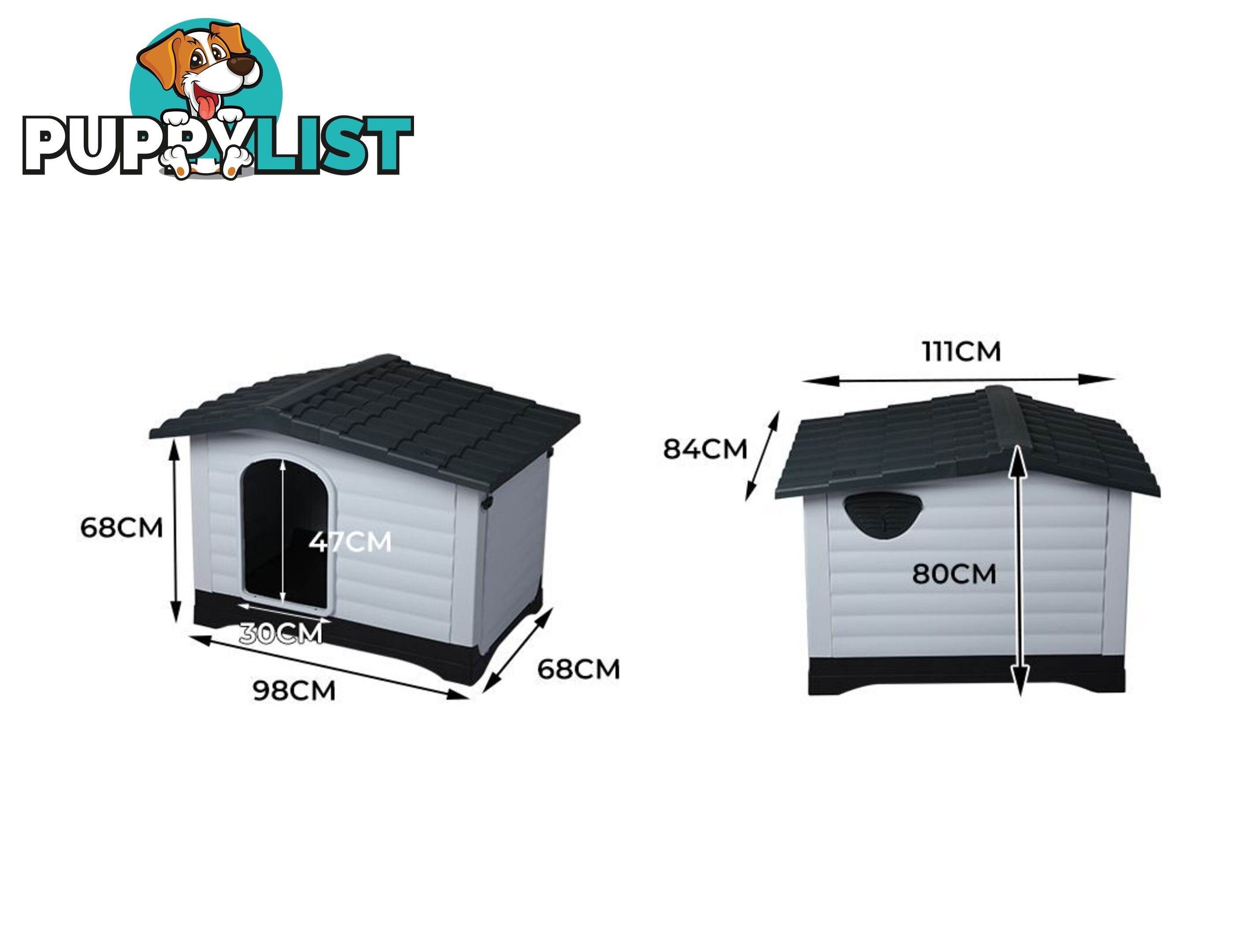 Dog Kennel Outdoor Indoor Pet Plastic Garden House Weatherproof Outside PaWz - WB-PT1080-L-GY