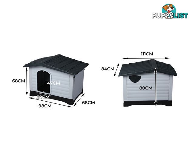 Dog Kennel Outdoor Indoor Pet Plastic Garden House Weatherproof Outside PaWz - WB-PT1080-L-GY