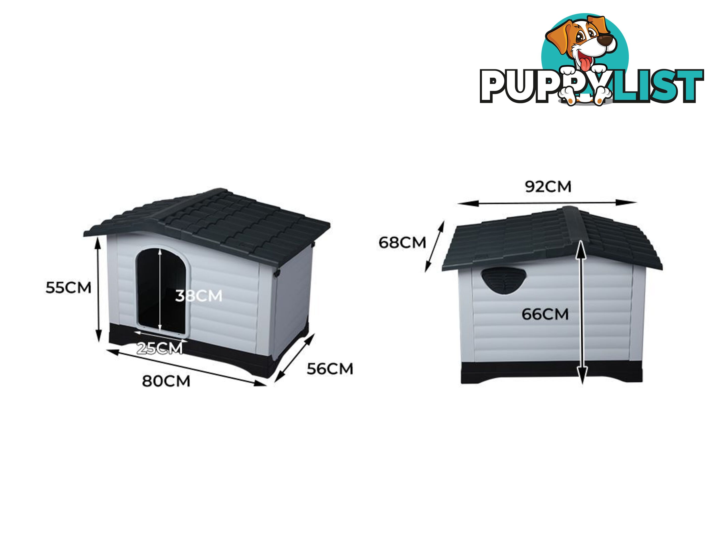 Dog Kennel Outdoor Indoor Pet Plastic Garden House Weatherproof Outside PaWz - WB-PT1080-L-GY