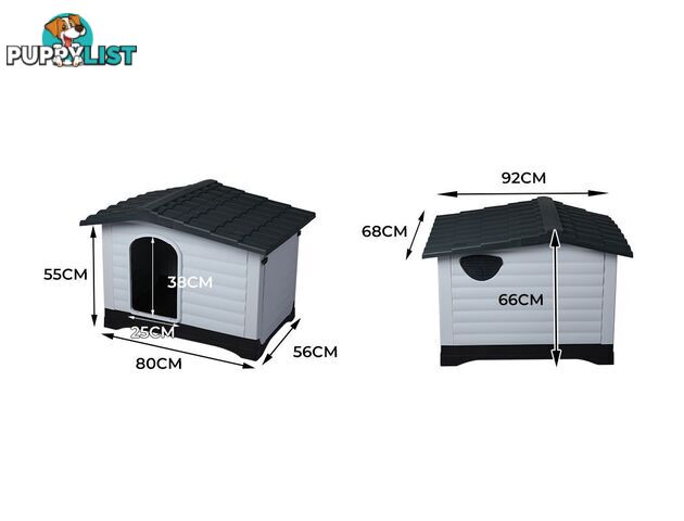 Dog Kennel Outdoor Indoor Pet Plastic Garden House Weatherproof Outside PaWz - WB-PT1080-L-GY