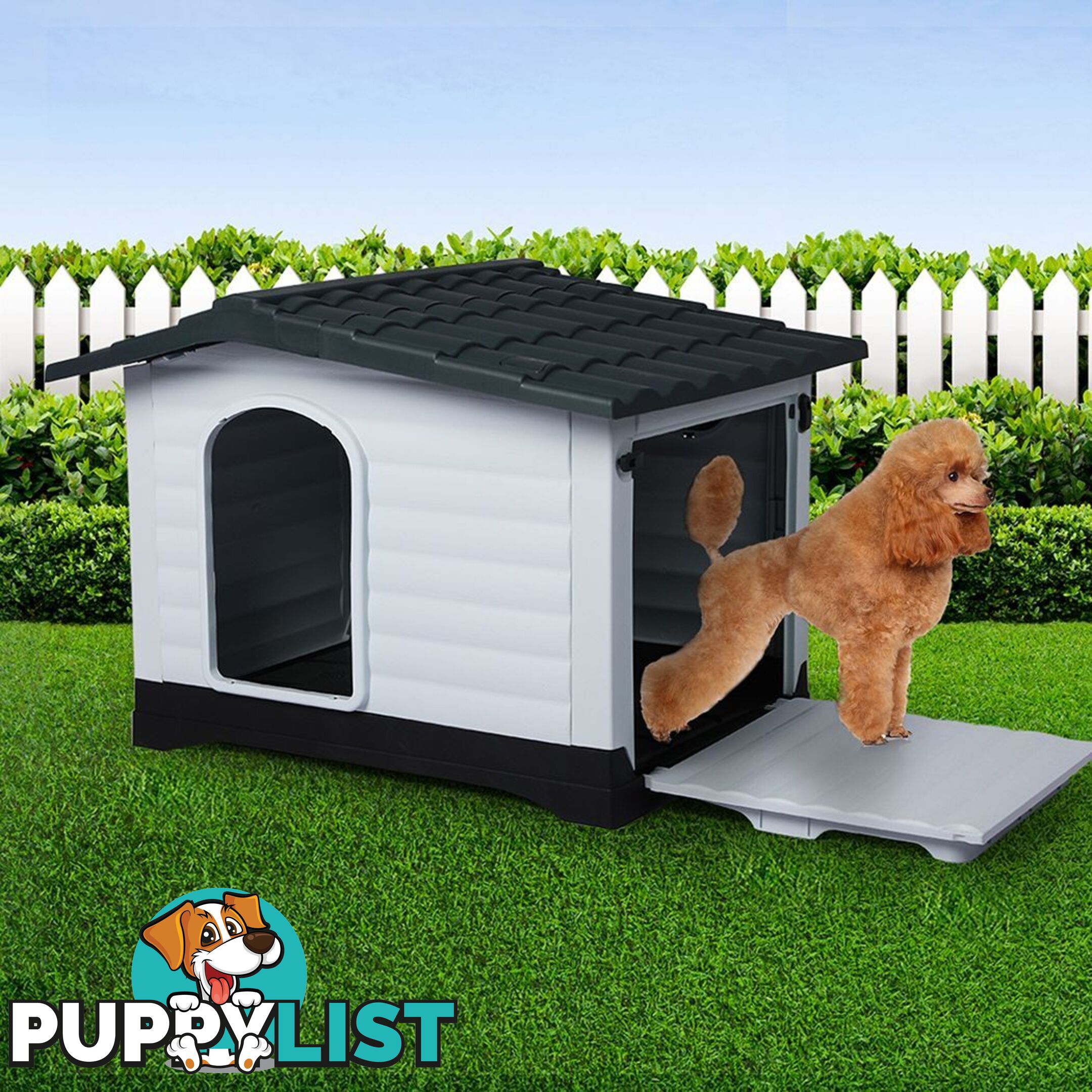 Dog Kennel Outdoor Indoor Pet Plastic Garden House Weatherproof Outside PaWz - WB-PT1080-L-GY
