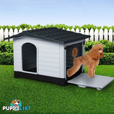 Dog Kennel Outdoor Indoor Pet Plastic Garden House Weatherproof Outside PaWz - WB-PT1080-L-GY