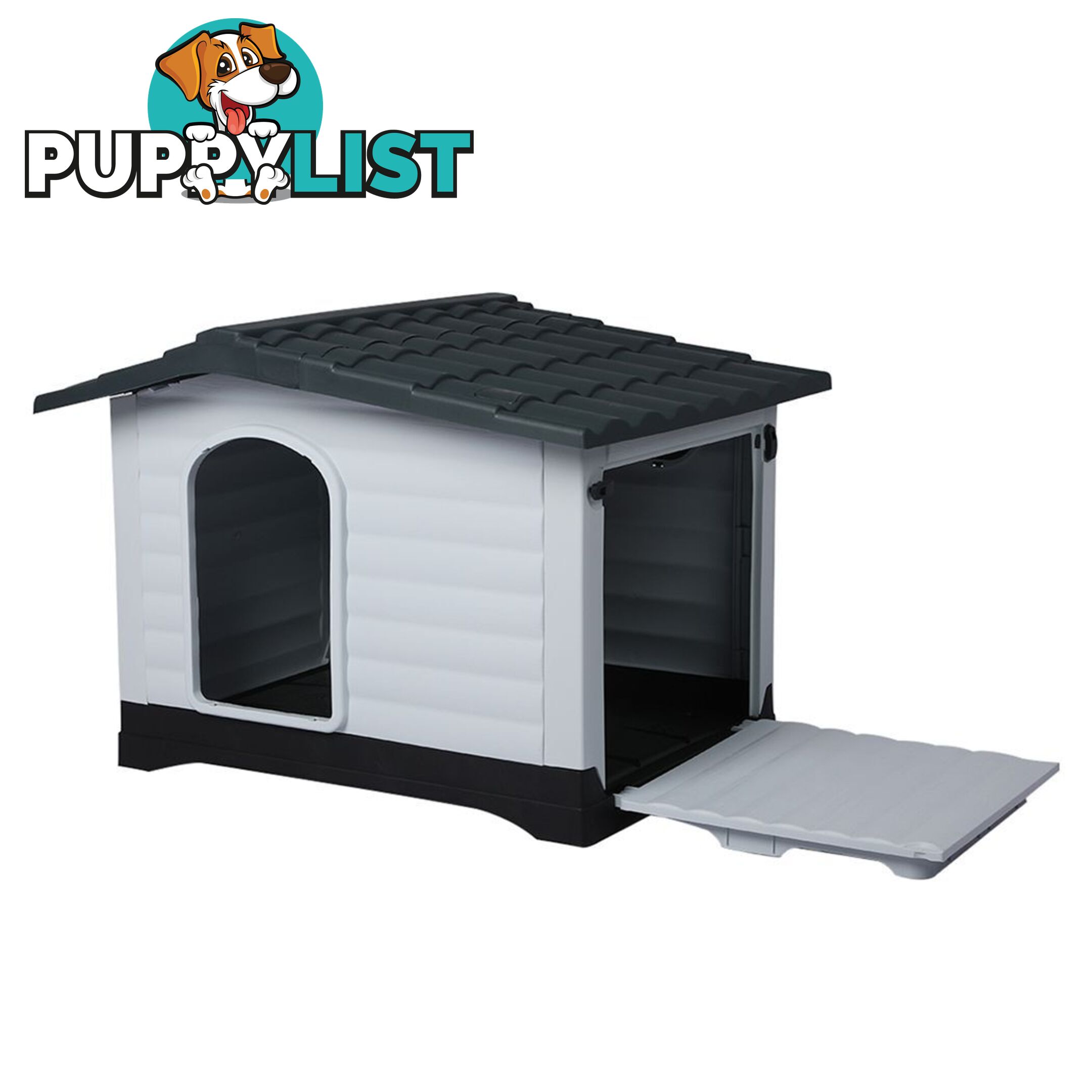 Dog Kennel Outdoor Indoor Pet Plastic Garden House Weatherproof Outside PaWz - WB-PT1080-L-GY