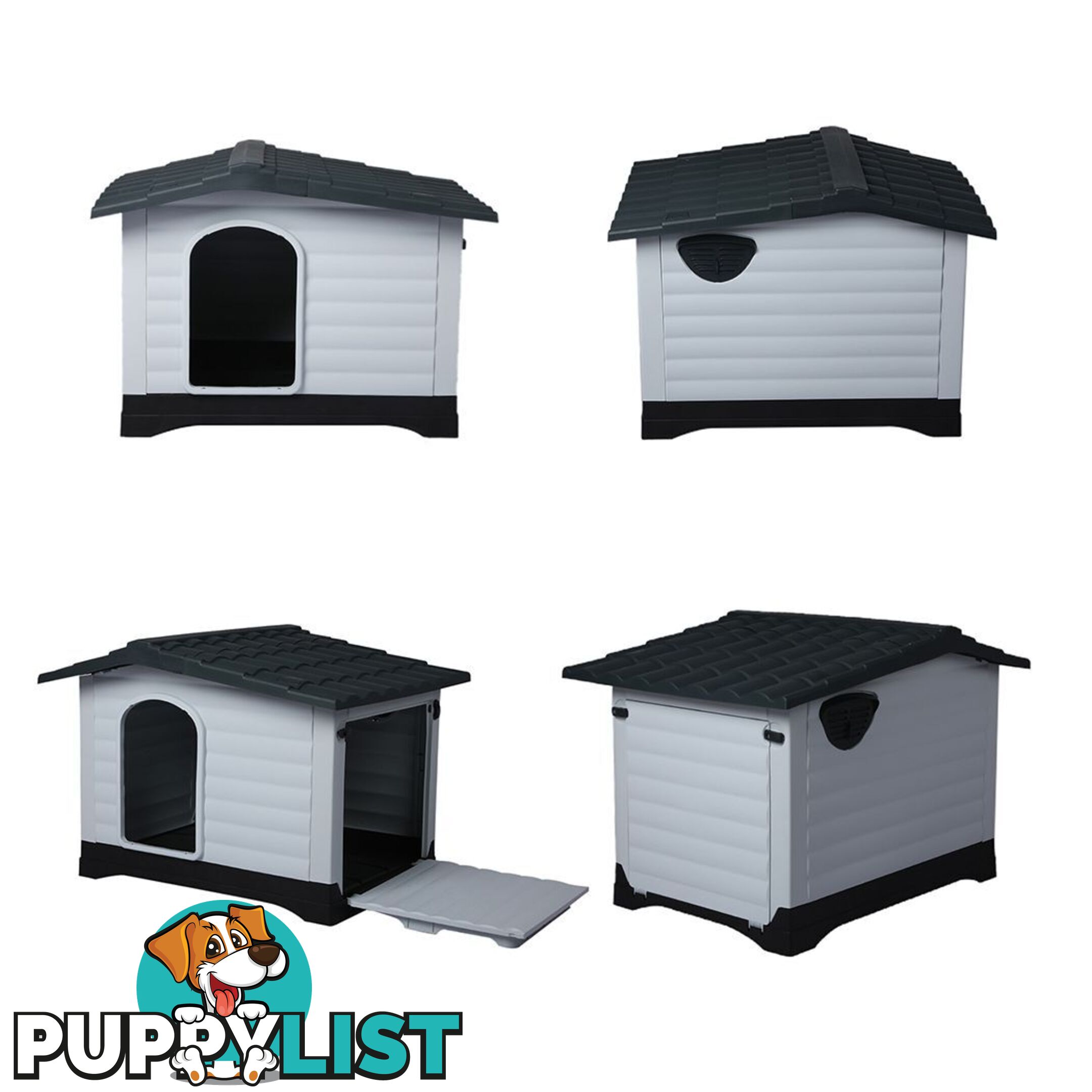 Dog Kennel Outdoor Indoor Pet Plastic Garden House Weatherproof Outside PaWz - WB-PT1080-L-GY