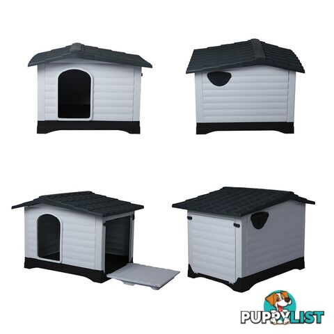 Dog Kennel Outdoor Indoor Pet Plastic Garden House Weatherproof Outside PaWz - WB-PT1080-L-GY