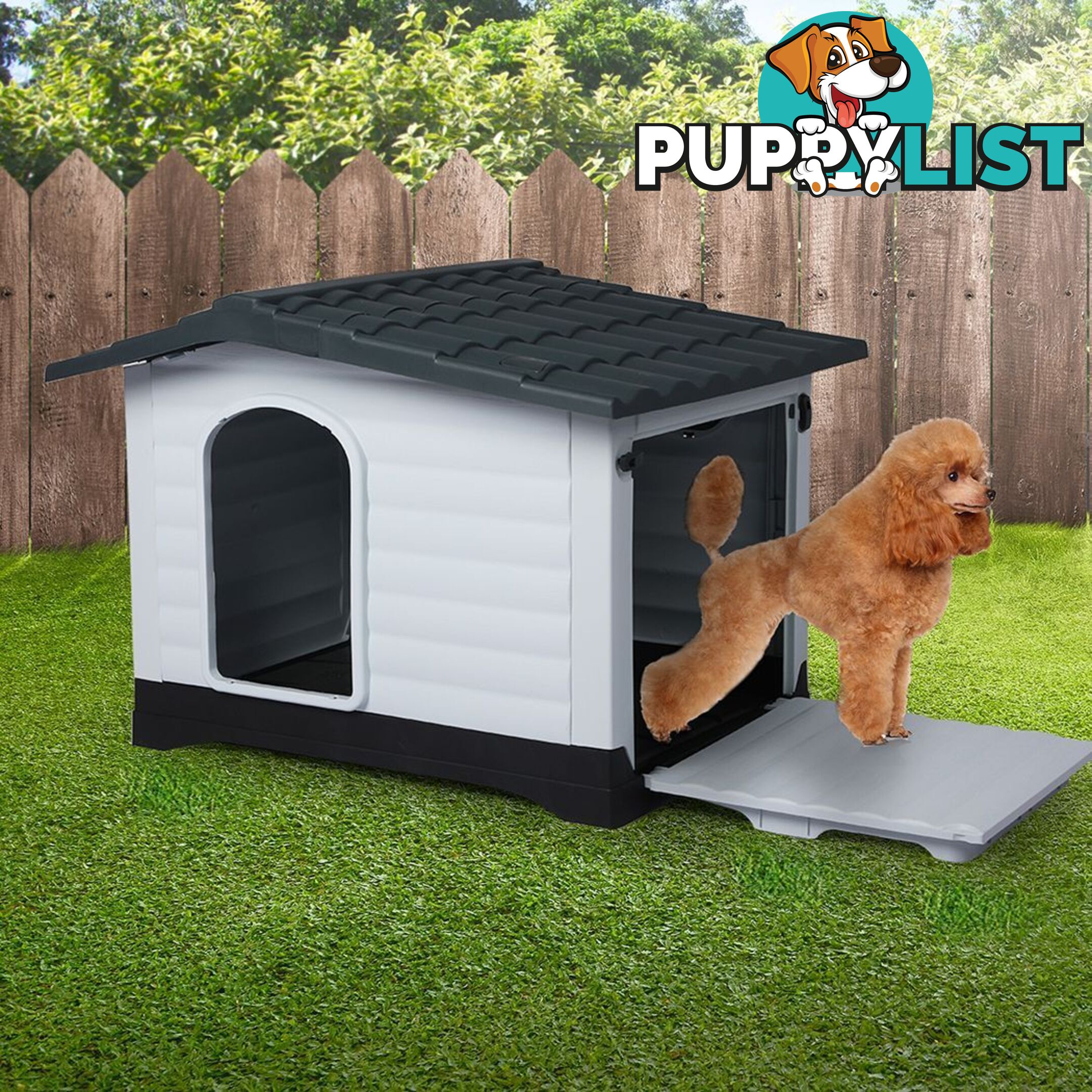 Dog Kennel Outdoor Indoor Pet Plastic Garden House Weatherproof Outside PaWz - WB-PT1080-L-GY
