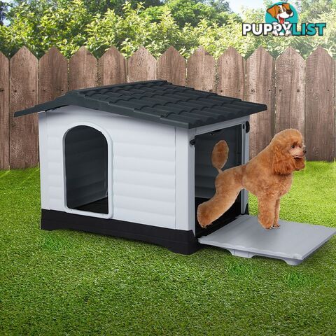 Dog Kennel Outdoor Indoor Pet Plastic Garden House Weatherproof Outside PaWz - WB-PT1080-L-GY