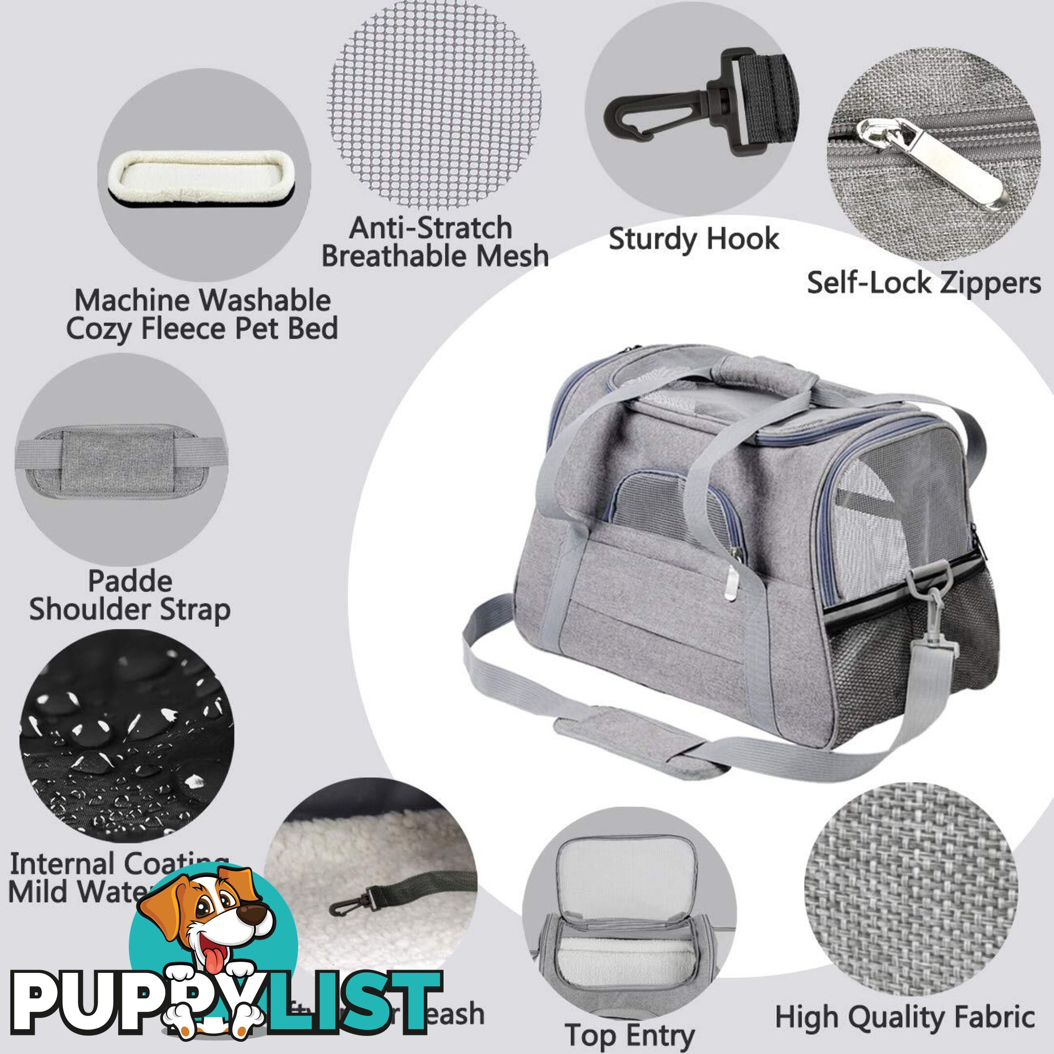 Pet Carrier Bag Travel Bag for Cats and Small Dogs Cozy Bed, Shoulder Strap - V324-PT-BGGREY