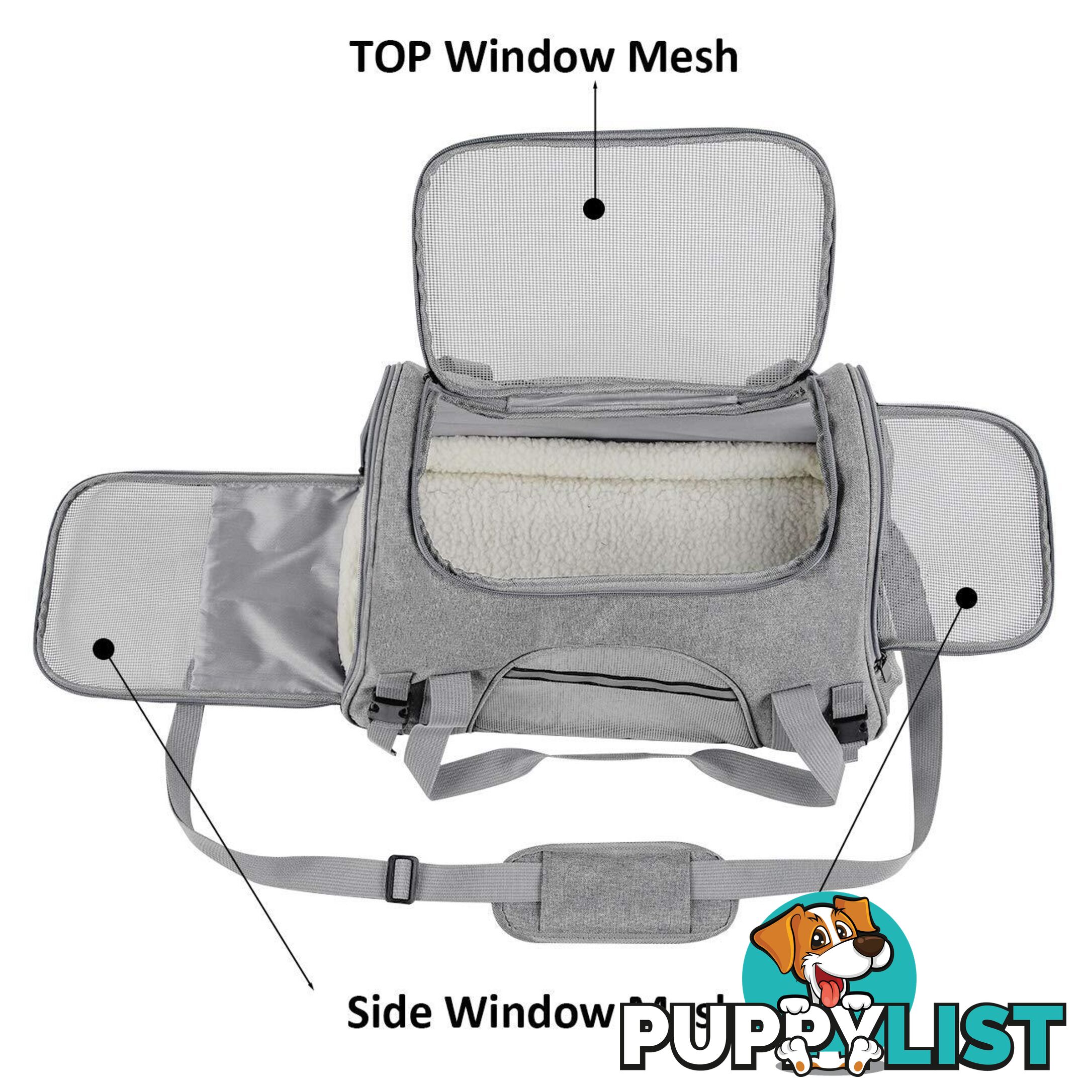 Pet Carrier Bag Travel Bag for Cats and Small Dogs Cozy Bed, Shoulder Strap - V324-PT-BGGREY